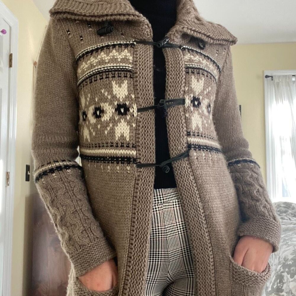 Dale of Norway 100% Wool Long Toggle Fram Sweater Jacket Duster Cardigan M